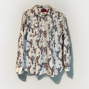 Cowgirl Hardware Western Shirt Women’s XXL Pearl Snap Cactus Rose Print Cream